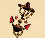 Traditional American tattoo flash. These usually had a nautical theme and were popularised by artist Sailor Jerry